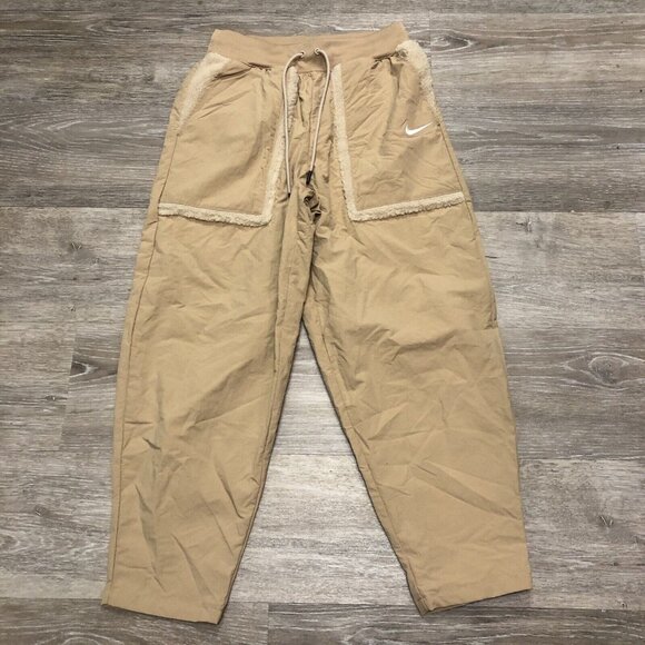 Nike Pants - Nike Womens Jogger Pants High Rise‎ Loose Fit Sherpa Teddy Trim Tan Size Small